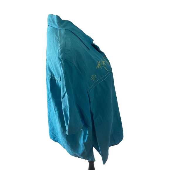 Dress Barn Top Shirt Blouse 20W SILK LINEN Embroidered Tropical Beach Turquoise - Picture 4 of 7